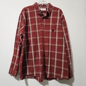 Bit & Bridle Mens XL Red Plaid Long Sleeve Button Down Cotton Shirt Horse